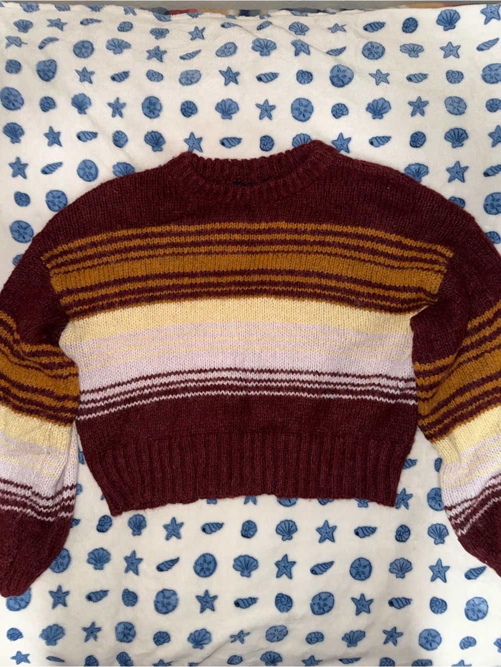 Striped Sweater - Burgundy, Mustard & Cream